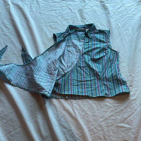 Vintage Harve Benard Blue Striped Wrap Tie Sleeveless Top. Medium - Picture 8 of 9